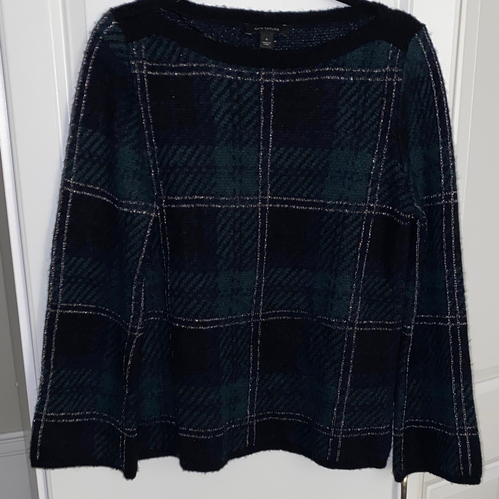 Ann Taylor Holiday Tartan Plaid Crew‎ Neck Sweater Medium Wool Blend